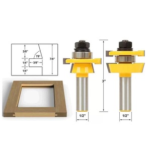 1/2 'gambo rotondo su pannello rialzato 3 Bit porta dell'armadio Set di punta del Router <span class=keywords><strong>con</strong></span> fresa posteriore - Product Image 1