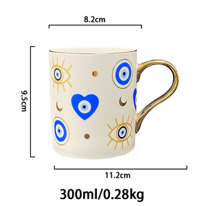 Tazza in Porcellana ZHICAI Design Nordico con Motivo Blu Cartoonesco e Manico Dorato, Lavabile in Lavastoviglie e Utilizzabile nel Microonde, per Caffè/Tè, Confezione Regalo - Product Image 4