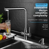 Robinet de cuisine 3-en-1 en acier inoxydable 304, mitigeur purificateur d'eau à poignée unique pour eau potable directe chaude et froide