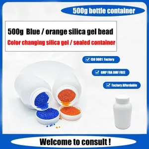 New 500g Orange Color Silica Gel Bead Plastic Bottle Container Blue Color Change Humidity Indicator China Factory Directly Sale