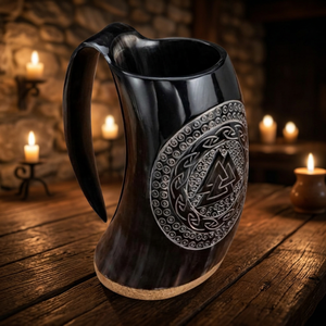 American Viking Ox Horn Mug Camping Reusable Eco-Friendly Dishwasher Safe Lightweight Handcrafted Durable Design Bamboo Lid Beer - Product Image 2