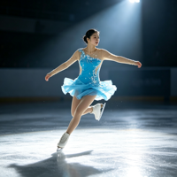 Robe de patinage artistique turquoise à manches longues avec côtés en maille et jupe ornée de strass pour filles et adultes, idéale pour la compétition et les spectacles