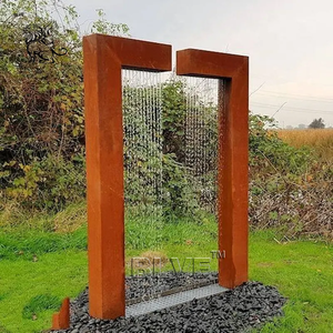 <span class=keywords><strong>Fontaine</strong></span> d'<span class=keywords><strong>eau</strong></span> en forme de L personnalisée, rideau de pluie moderne, effet rouillé, pour jardin extérieur, sculpture en acier Corten - Product Image 3