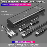 Casing ponsel kabel adaptor, 6 dalam 1 Multi fungsi perjalanan kartu Sd Otg kotak penyimpanan 60W mikro Tipe C kabel Usb pengisian daya