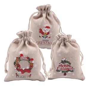Blank Christmas Santa String Gift <b>Bag</b> Cotton <b>Canvas</b> Small <b>Drawstring</b> <b>Bags</b> with Logo - Product Image 6
