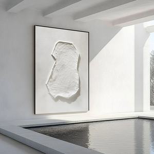 Art mural 3D vertical, art abstrait blanc Wabi, peinture sur toile, peinte à la main, pour la décoration moderne de la maison et des galeries - Product Image 3