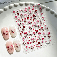 Autocollants pour ongles romantiques en relief 5D, fleurs de rose, pétales roses et rouges, autocollants décoratifs pour ongles, autocollants adhésifs pour la décoration des ongles, pour la manucure DIY
