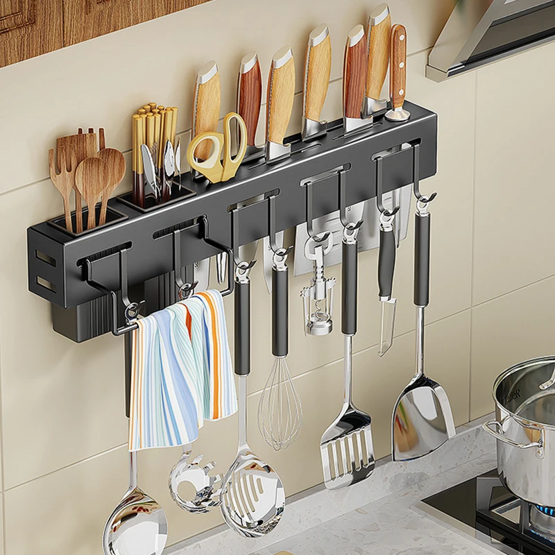 Supporto da cucina a parete porta coltelli in metallo scaffale Organizer con ganci bacchette utensili scaffali di stoccaggio