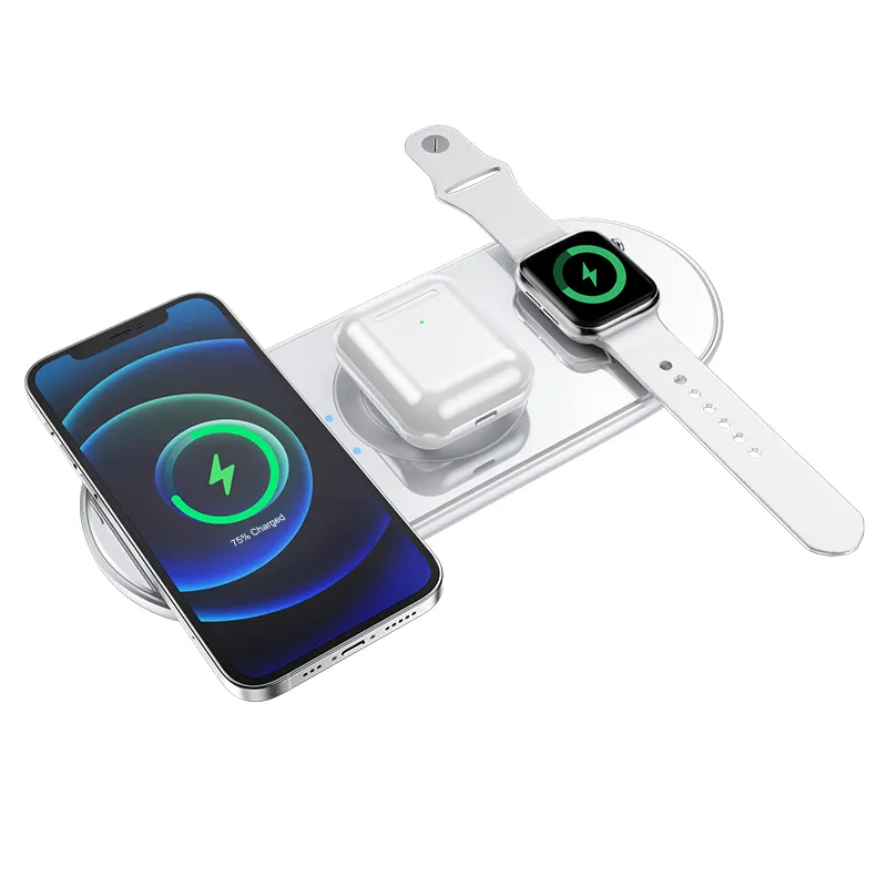 Pengisi Daya Nirkabel Cepat Magnetik 3 In 1, untuk iPhone 12 11 Pro XS MAX X XR 8 Qi 3.0 Pengisian Daya untuk Apple Watch Airpods Pro 2