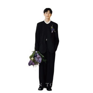 Pishuai Ensemble de costume haut de gamme en polyester à simple boutonnage <span class=keywords><strong>pour</strong></span> <span class=keywords><strong>homme</strong></span>, nouveau style chinois, col niche, décontracté, style coréen, <span class=keywords><strong>pour</strong></span> usage quotidien - Product Image 5