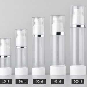 Transparent Vacuum Bottle 15ml 30ml 50ml With Silver Trim Cosmetic Lotion Dispenser For Face Cream Moisturizer - Product Image 4