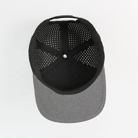 Casquette de baseball unisexe HS15 personnalisée à 6 panneaux, broderie 3D en relief, perforations découpées au laser noires, imperméable, visière plate, toutes saisons, pour le surf