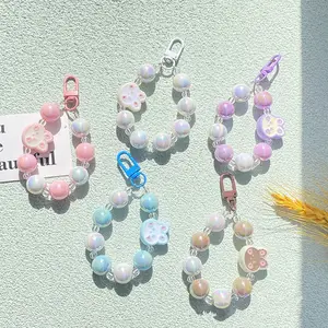 Trendy DIY Accessories Women Car Key Decorations Charm Bracelet Keychain Plastic Bead Heart Shape Keychain For Women Girls