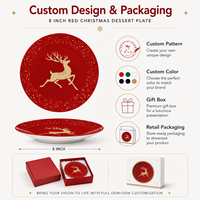 Assiettes de Noël en porcelaine rouge avec motif de rennes pour restaurant, idéales pour les fêtes de fin d'année, les mariages et la décoration de table, vente en gros