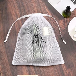 Biểu tượng tùy chỉnh in trắng nylon lưới mỹ phẩm trang điểm túi trái cây sang trọng mua sắm quà tặng dây Rút lưới Pouch - Product Image 1