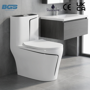 Ensemble <span class=keywords><strong>WC</strong></span> monobloc moderne gris avec ligne dorée, cuvette <span class=keywords><strong>de</strong></span> toilette en céramique, suite d'articles sanitaires en céramique pour salle <span class=keywords><strong>de</strong></span> bain - Product Image 1