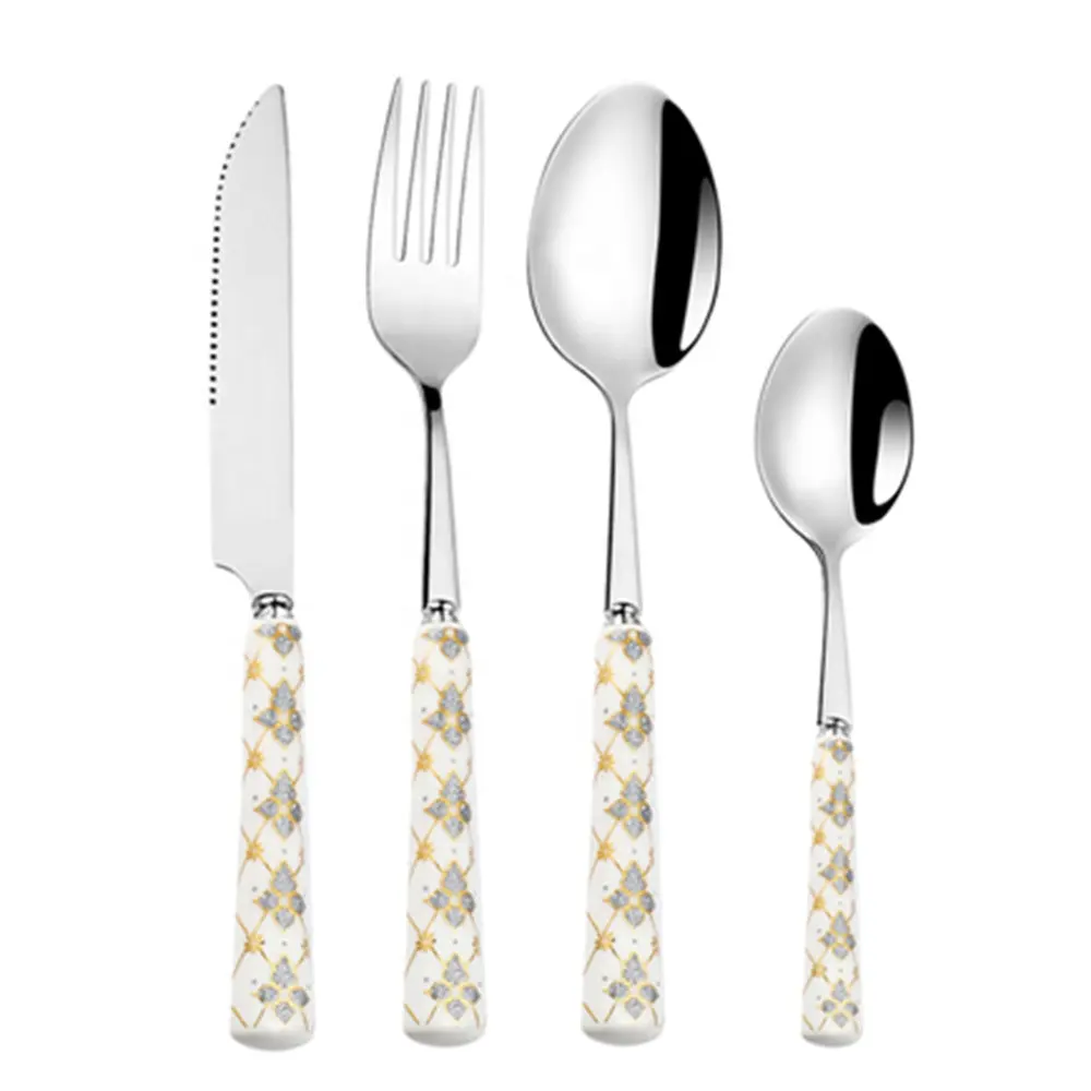 Set di posate in acciaio inossidabile Set di posate con manico in ceramica coltello da tavola forchetta cucchiaio set di stoviglie da cucina