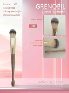 Pennello cosmetico Grenobil H308 con setole in nylon, ghiera in alluminio e manico in legno, strumento per il trucco - Product Image 3