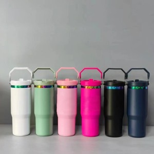 Botella de Bebidas Calientes Portátil de Acero Inoxidable al Vacío de 30 Oz <span class=keywords><strong>con</strong></span> Logotipo Personalizado, Tapa Abatible <span class=keywords><strong>con</strong></span> Asa y Pajita para Fiestas y Uso en la Oficina - Product Image 3