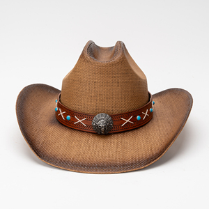 Chapeau de cowboy rayé de style western rétro américain, chapeau de soleil en paille à large bord, unisexe, décontracté, plage, extérieur - Product Image 3