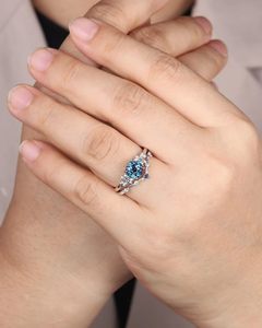 Anillo de compromiso redondo de Alejandrita de platino, anillo de promesa Floral de oro blanco para mujer, joyería de moissanita - Product Image 3