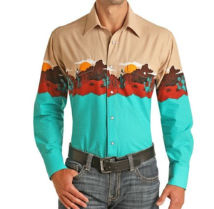 <span class=keywords><strong>Camicia</strong></span> Casual da uomo a maniche lunghe con colletto alla coreana <span class=keywords><strong>camicia</strong></span> in stile <span class=keywords><strong>Denim</strong></span> occidentale americano personalizzata con motivo stampato personalizzato - Product Image 4