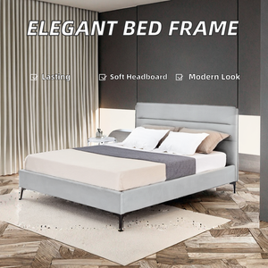 Cadre de lit rembourré élégant de style chambre moderne et confortable avec tête de lit en tissu doux et structure en bois - Product Image 2