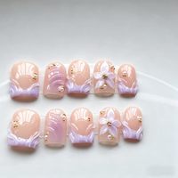 Faux ongles carrés faits main pré-dessinés en acrylique à couverture complète, courts, avec colle, vente en gros