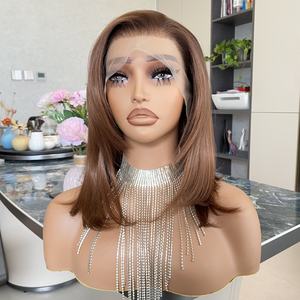 Perruque synthétique 13x4 Lace Front, couleur marron cuivré, coupe bob ondulée, résistante à la chaleur, avec raie naturelle, dentelle transparente, idéale pour l'hiver - Product Image 3