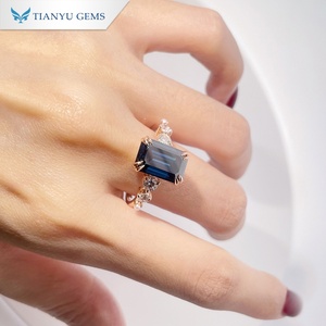 Bague de fiançailles/mariage Tianyu personnalisée en or rose 14 carats avec moissanite bleue <span class=keywords><strong>Borland</strong></span> taille émeraude 5 carats pour femme, taille US 9.5 - Product Image 4