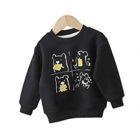 Sweat-shirt à col rond noir pour enfants, imprimé ours de dessin animé, coupe classique, unisexe, pull décontracté d'automne, 100% coton tricoté