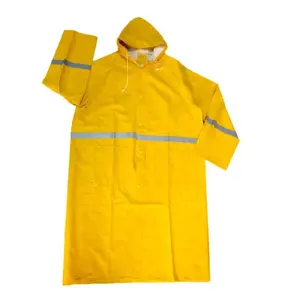 कस्टम वयस्क लंबी पीवीसी पॉलिएस्टर raincoats हाय-विज़ परावर्तक भारी शुल्क बारिश कोट पीला अभेद्य रेनकोट