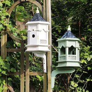 Sechseckiger Holz vogel, Futter automat 8,8 "x 7,2" Pavillon-Vogel häuschen mit großer Kapazität und Ablauf loch/