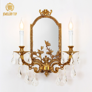 Jewellerytop Châu Âu Tường Khung Trong Nhà Chiếu Sáng Gương Với Ánh Sáng Nến Pháp Brass Khung Đôi Cánh Tay Đèn Tường - Product Image 2
