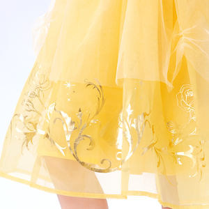 Jupe évasée brodée dorée, texture aérienne, <span class=keywords><strong>princesse</strong></span> <span class=keywords><strong>Disney</strong></span>, Noël, couleur personnalisée, robe jaune pour filles pour les fêtes et les célébrations - Product Image 5