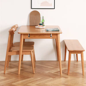 Mesa de Comedor Extensible de Madera Maciza, Rectangular, de Madera de Cerezo, Plegable, para Uso Doméstico, Diseño Simple de Roble Original - Product Image 4