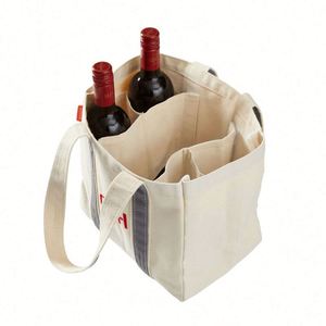 Bolsa de Lona Resistente para Botellas de Vino, Bolsa de Transporte de Vino de Lona Lisa con Logotipo Personalizado - Product Image 2