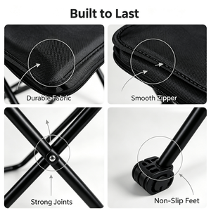 Taburete Plegable Portátil <span class=keywords><strong>para</strong></span> Camping, Silla Compacta <span class=keywords><strong>para</strong></span> Exteriores con Bolsa de Almacenamiento con Cremallera, Bolsillo de Malla, <span class=keywords><strong>para</strong></span> Pesca, Senderismo, Picnic, Hierro, Moderno - Product Image 3