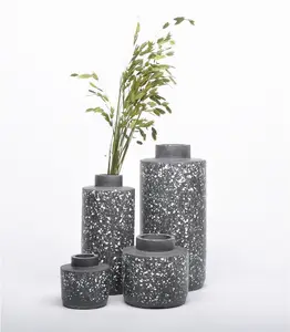 水磨石北欧风格独特的图案植物花卉花瓶用于家庭或花园装饰