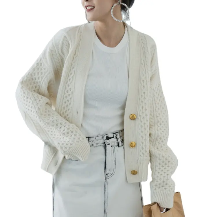 OEM/ODM Damen Lässige Langarm-Strickjacke aus locker gestricktem Kaschmir Woll pullover Strick pullover für Herbst, Winter/Frühling