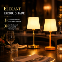 Lampe de table sans fil rechargeable, batterie 5200 mAh, commande tactile, abat-jour en tissu, base en métal doré pour restaurant, hôtel, café, bar