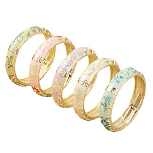 Factory Wholesale New Chinese Style Travel Gift Color Drop Spring Open <b>Bracelet</b> Peony Cloisonne Ladies Vintage Enamel Bangles - Product Image 6