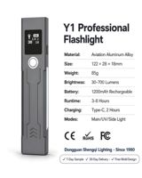 Lampe torche professionnelle Y1 avec mesure de distance laser 30-700LM, lumière latérale UV, rechargeable Type-C 1200mAh pour les distributeurs