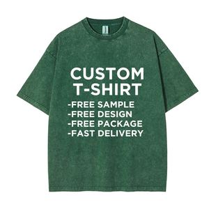 เสื้อยืดโออีเอ็มสไตล์เรโทร ผ้าฝ้ายแท้ 100% เนื้อหนา ทรงปกติสำหรับผู้ชาย ผ้าทอเรียบ พิมพ์ลายดีทีจี เสื้อยืดเปล่า สีสโตน ย้อมสีแบบแอซิดวอช สไตล์วินเทจ เสื้อยืดสั่งทำพิเศษ - Product Image 1