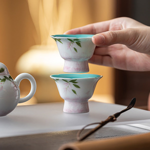 Guanlan Hand-Painted Wisteria Flower Stem Teacup Porcelain Cone Shape Master Cup For Kung Fu <b>Tea</b> <b>Set</b> - Product Image 1