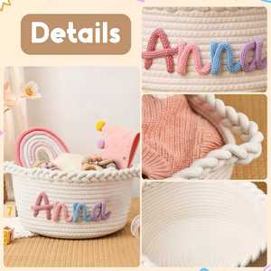 Panier en corde de coton tressé pour le rangement des noms de bébé, organiseur de couches/jouets, décoration de chambre d'enfant - Product Image 5