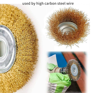 Disques de <span class=keywords><strong>brosse</strong></span> <span class=keywords><strong>métallique</strong></span> larges et plats en acier pour perceuses, revêtement laiton, pour décapage de rouille et de peinture, ébavurage de métaux et nettoyage des soudures - Product Image 4