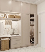 Meuble de buanderie encastré moderne, porte Shaker en kit, avec lave-linge et sèche-linge, unité de rangement personnalisée verte pour la maison