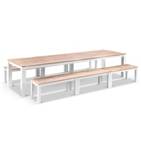 Ensemble de salle à manger d'extérieur en métal, table et chaises de jardin, table en aluminium de 3,55 m avec bancs