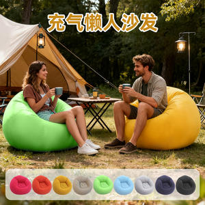 Sofá inflable flocado tipo puf individual, grueso, plegable y colapsable, para uso en interiores y exteriores. - Product Image 5